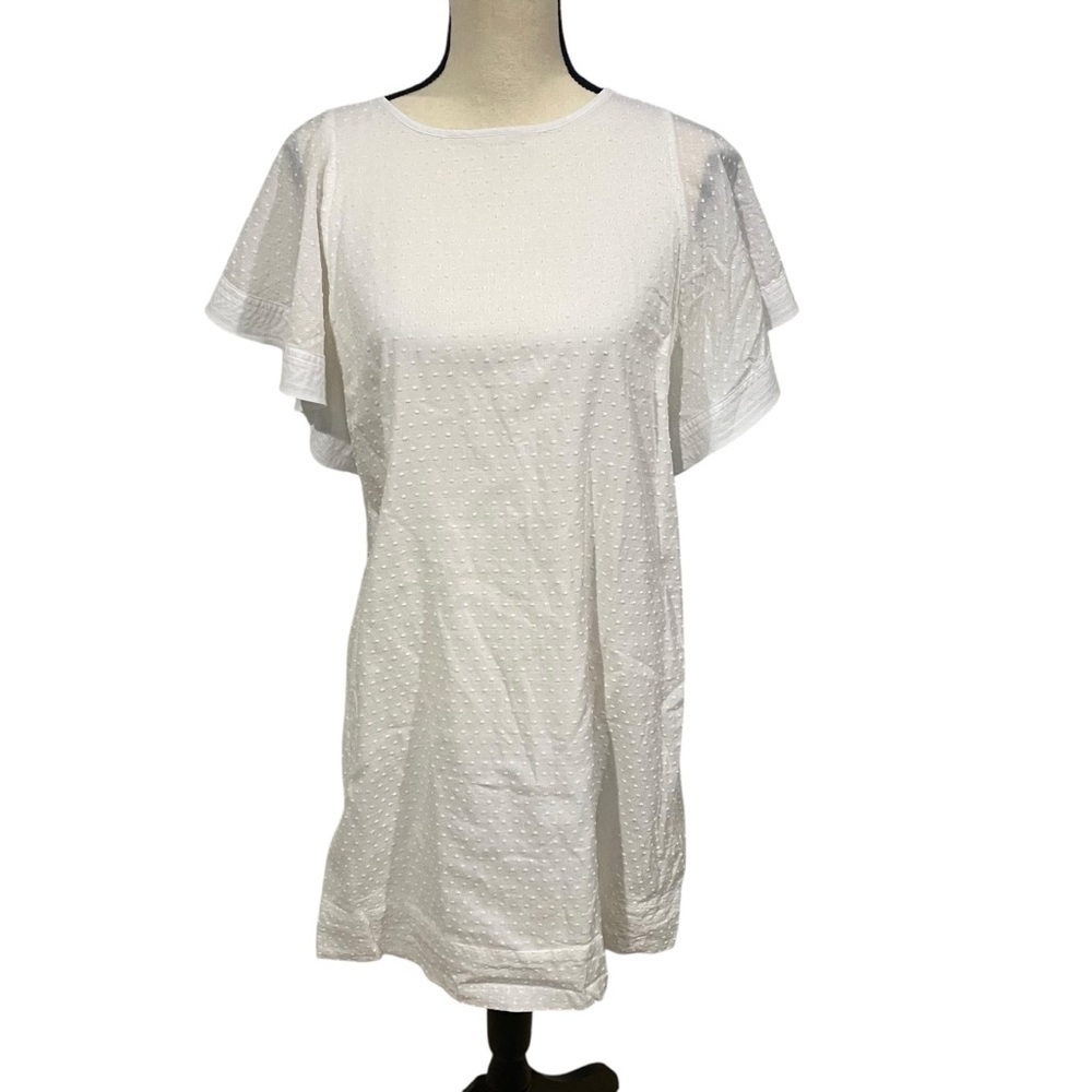 J Crew Sz 8 Mini Dress White Flounce Sleeve